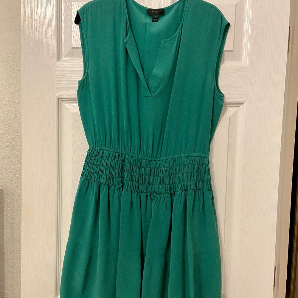 JCREW Empire Waist Silk Dress Emerald Green Sz. 8